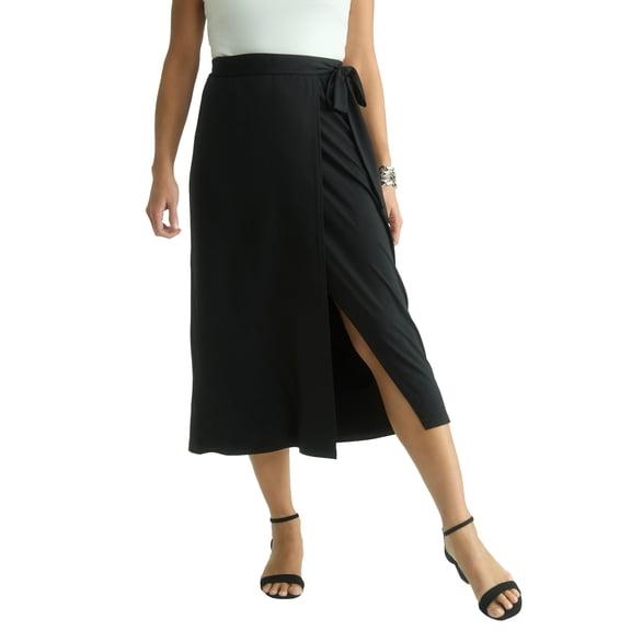 Jessica London Women's Plus Size Faux Wrap Midi Skirt