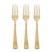 Impresserve Disposable Plastic Silverware Flatware Forks | Durable & Elegant Stylish Polished Gold Cutlery | Pack of 120