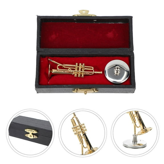 NICEXMAS Mini Musical Instrument Model Trumpet Shape Gold Plating Home Decor Collectors present 1 Set 9.0X5.0X4.0in
