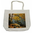 thumbnail image 1 of Leaves Shopping Bag, Canadian Maple Trees Falling Leaves down Surrounded by Scenic Rocks Stones Foliage, Eco-Friendly Reusable Bag for Groceries Beach and More, 15.5" X 14.5", Cream, by Ambesonne, 1 of 2
