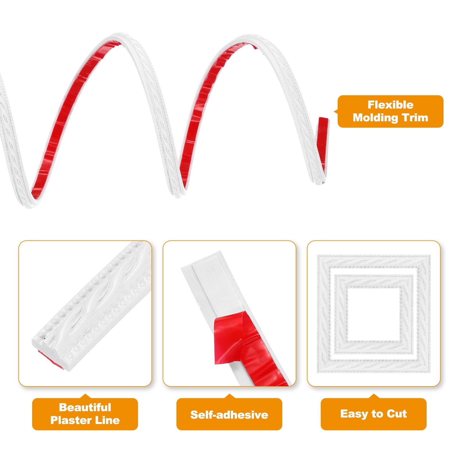 Unique Bargains  Wall Molding Trim Decorative Flexible for Home Decor White 0.5" x 16 ft