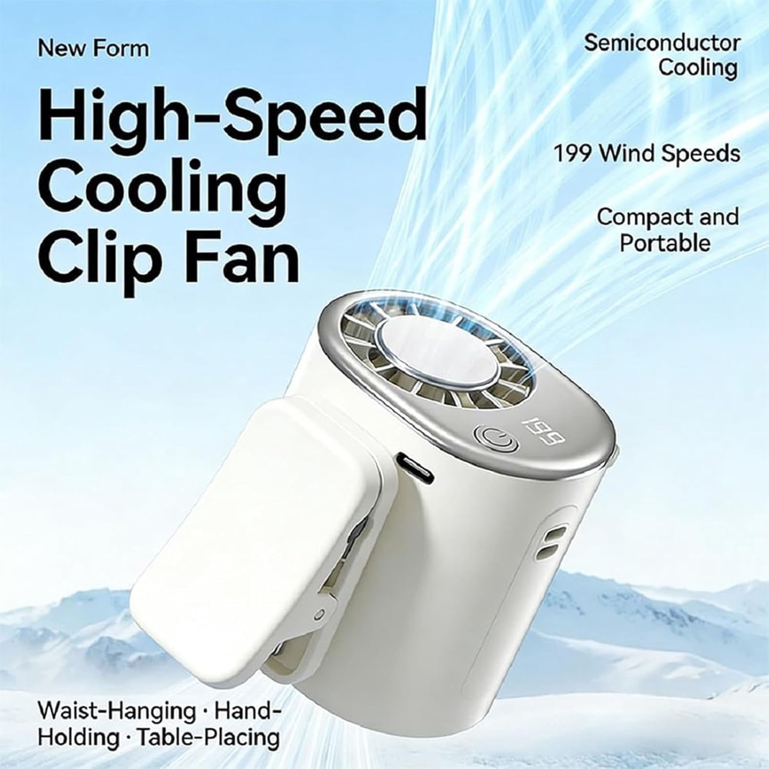 Car Clip On Air Conditioner Fan with LED Display – 360° Rotation, 199 Speeds, USB Rechargeable, 16℃ Semi-Cooling, Detachable Wide Clamp for Car, Camping