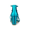 thumbnail image 3 of BLISSFUL STEP Women's Strappy Crisscross Strap Block Heels Sandals Lake Blue 7, 3 of 8