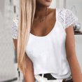 thumbnail image 1 of Puntoco Mujeres Casual Cuello Redondo Encaje Costura Pluma Impresión Jersey Manga Corta Blusa Camiseta tops Puntoco Puntoco-1349, 1 of 8