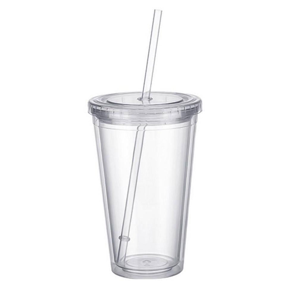 Matte Finish Double Wall 470ml 473ml, 500ml Plastic Cup Straw