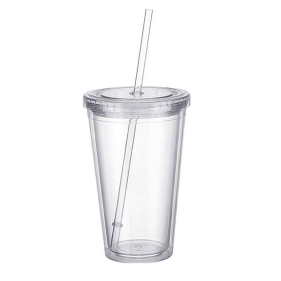 Insulated Tumblers Double Wall Clear Plastic Tumblers,500ml Reusable Cold Drink Cup with Lid for Smoothies, Iced Coffee, Juice, Travel & Summer Parties