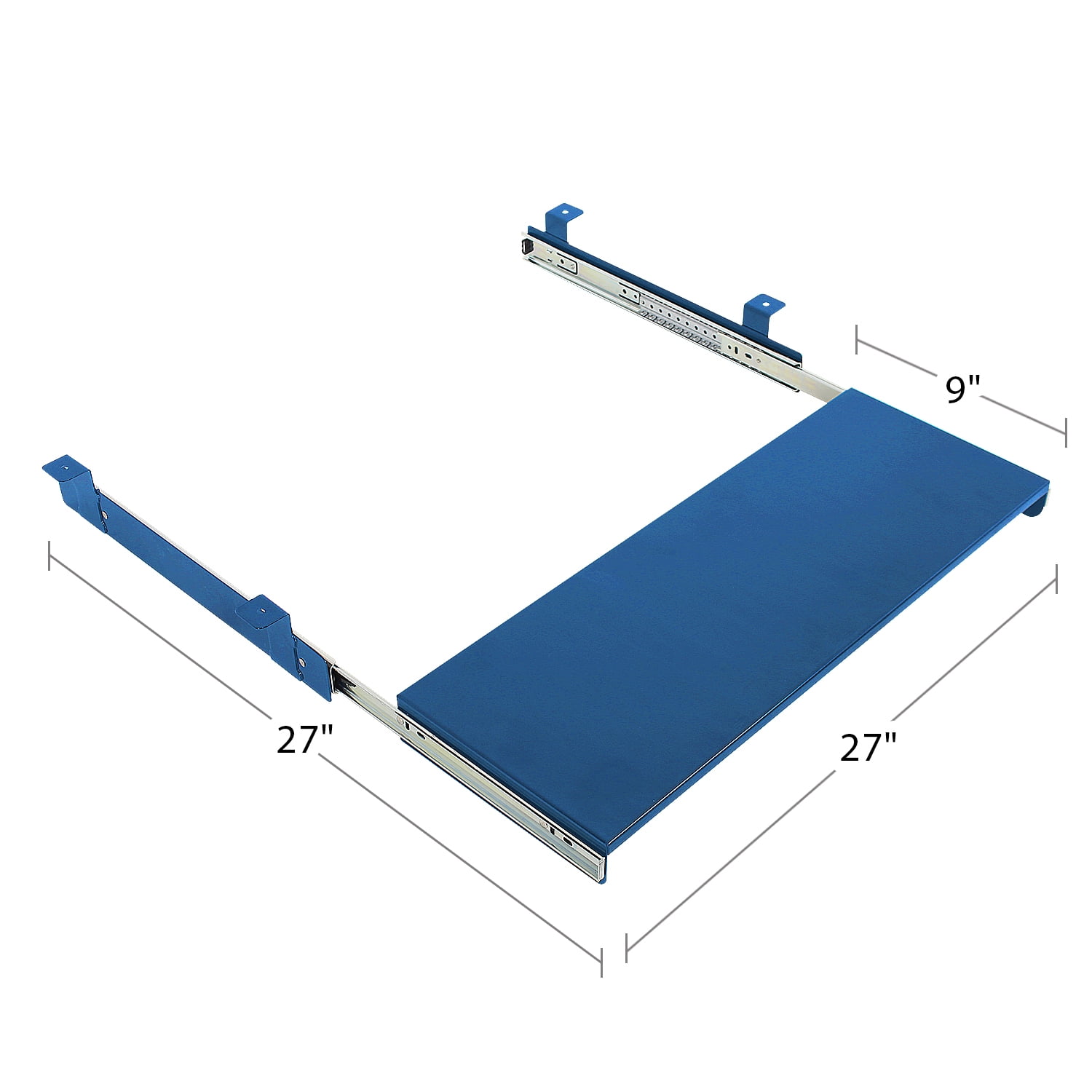 Keyboard Tray Kit - Under-Mount, Steel Construction, Slide Out Keyboard Mouse Holder - Powder Coated 9"D x 27"W - Blue