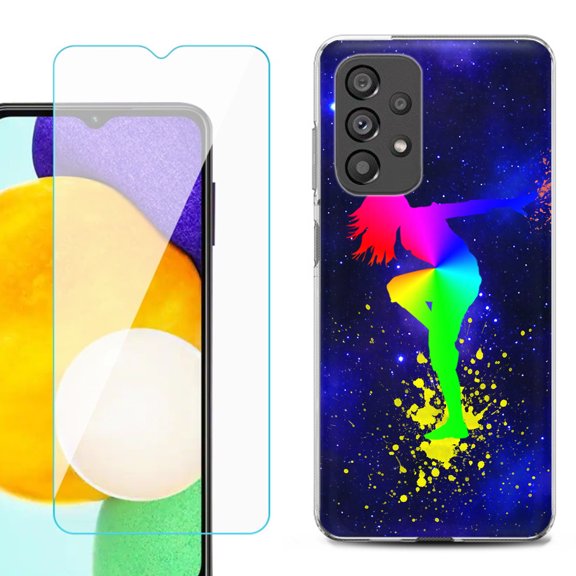 Slim-Fit Gel TPU Phone Case for Samsung Galaxy A23 5G, with Tempered Glass Screen Protector, by OneToughShield ® - Cosmos Dance