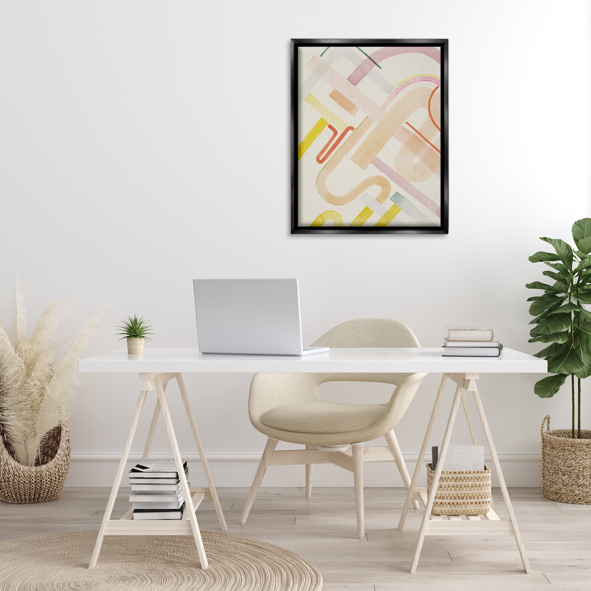 Stupell Industries Curved Forms Collage Abstract Painting Black Floater Framed Canvas Art Print Wall Art, 25 x 31