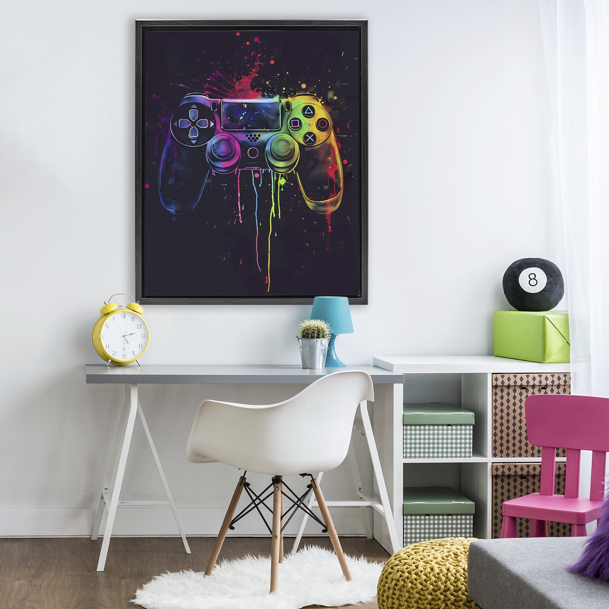 Stupell Industries Rainbow Glow Gaming Controller Black Framed Floater Canvas Wall Art, design by Creative Studio