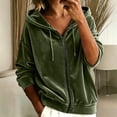 thumbnail image 2 of VBVC Women's Oversized Velvet Full Zip Hoodie , Casual Relaxed Fit Fall Top For Women , Ladies' Soft Drawstring Jacket witn No Pocket, Green , S-4XL, 2 of 6