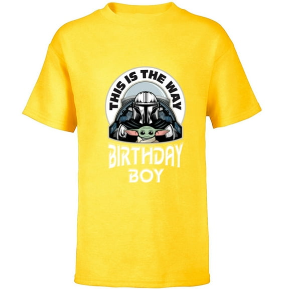 Star Wars Mandalorian and Grogu This is the Way Birthday Boy - Short Sleeve T-Shirt for Kids - Customized-Yellow