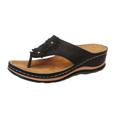 

Gzea Summer Sandals Women Summer Roman Comfy Sandals Flat Bottomed Slip On Clip Toe Flip Flops Slider T Strap Sandals With Arch Support Open Black 38