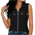 thumbnail image 6 of VBVC Women's Textured Zip Up Button Pocket Shirt,Ladies Collared V-Neck Sleeveless Blouse,Breathable Summer Office Daily Wear Tops For Women,Black,S-2XL, 6 of 7
