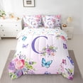 thumbnail image 2 of Homewish Flower Monogrammed C Bedding Comforter Set 7pcs for Kids, Cartoon Butterfly King Bedding Sets, Purple Initial Letter Reversible Bed Sheets, Breathable Home Decor, 2 of 7