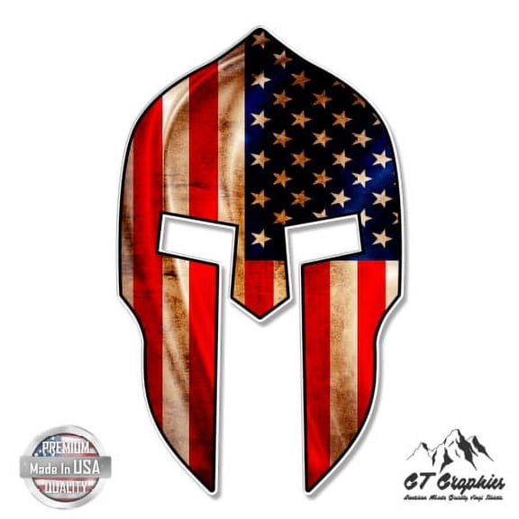 Spartan Helmet American Flag - 3" Vinyl Sticker - For Car Laptop I-Pad Phone Helmet Hard Hat - Waterproof Decal