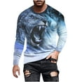 thumbnail image 2 of Yaoyar Men's T-Shirt Novelty Long Sleeve Tops 3D Lion Graphic Print Pullover Blouses Casual Round Neck Leisure Holiday Tees,Gray,3XL, 2 of 5