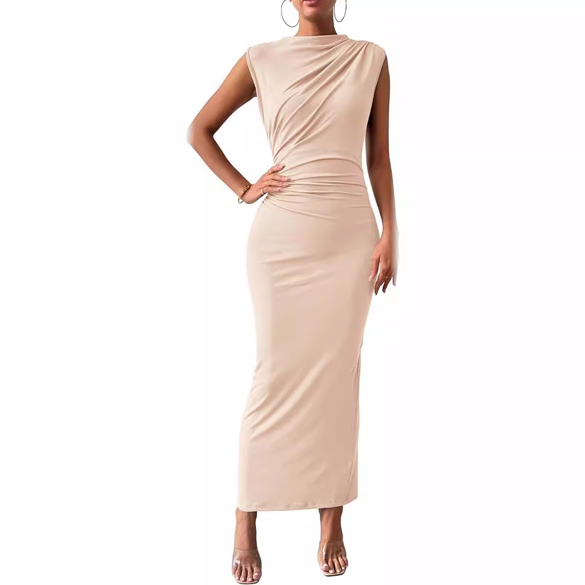 Europe and the United States   women‘s clothing  shein sleeveless back split pleated tight dress
