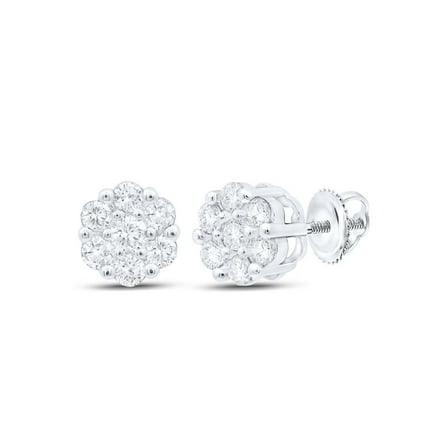 10K White Gold Real Diamond Unisex 5mm Floral Set Flower Stud Earrings 1/5 CT