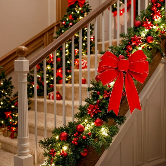 Large Red Christmas Bow - Holiday Ribbon for Tree Wreath Outdoor Door Decoration Party Atmosphere Prop