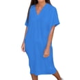 thumbnail image 1 of Liquidation d'Été 2025! Robe pour Femme Grande Taille, Liquidation de Robes d'Été pour Femmes, Robe Décontractée Unie à Col en V à Manches Courtes pour Femme, 1 of 5