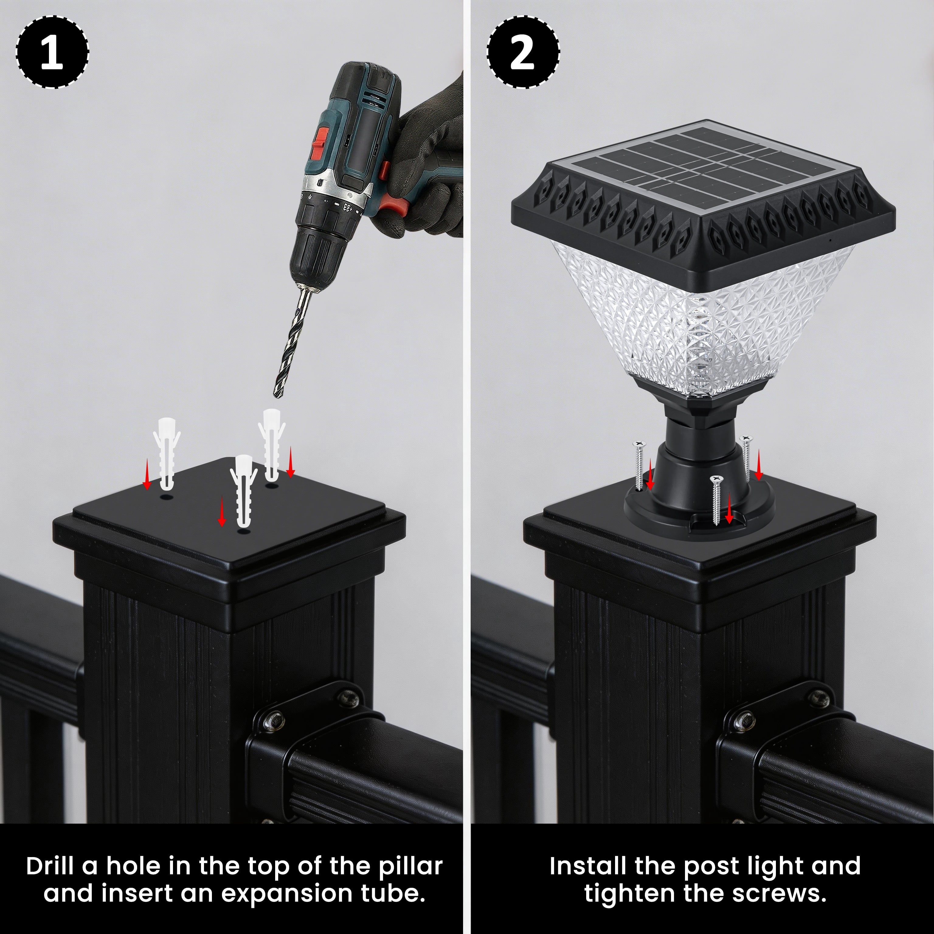 C Cattleya 8.5-in 2-Pack Dusk-to Dawn Matte Black  Solar Outdoor Post Light