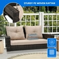 thumbnail image 6 of Dextrus 2-Seats Wicker Hanging Porch Swing Chair Outdoor Black Rattan Patio Swing Lounge w/ 2 Back Cushions Capacity 770lbs for Garden, Balcony, Living Room, Beige, 6 of 10