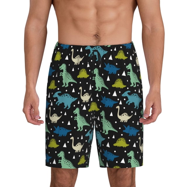 Balery Dinosaur Pantalones cortos de pijama de punto de algodón para hombre con cinturilla y bolsillos-Large