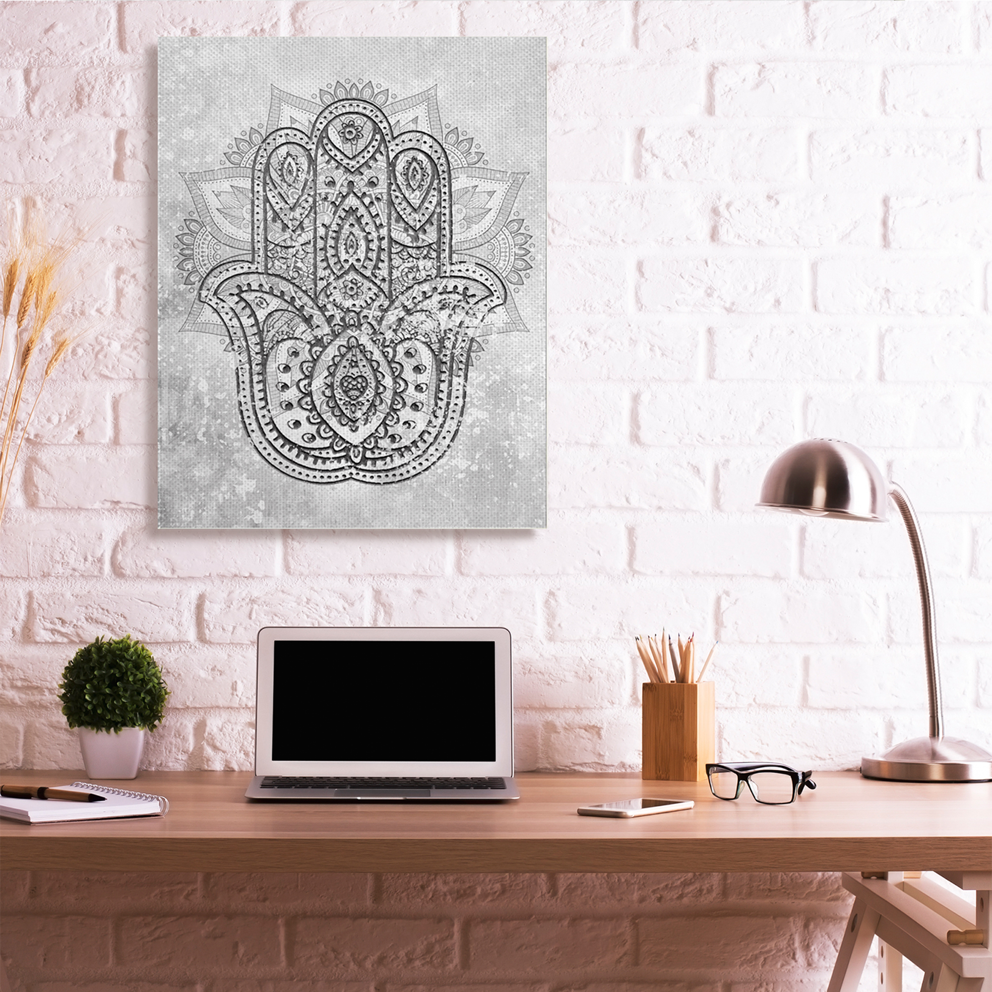Stupell Industries Hamsa Hand Symbol Intricate Pattern Black Grey Canvas Wall Art, 36 x 48, Design by Daphne Polselli