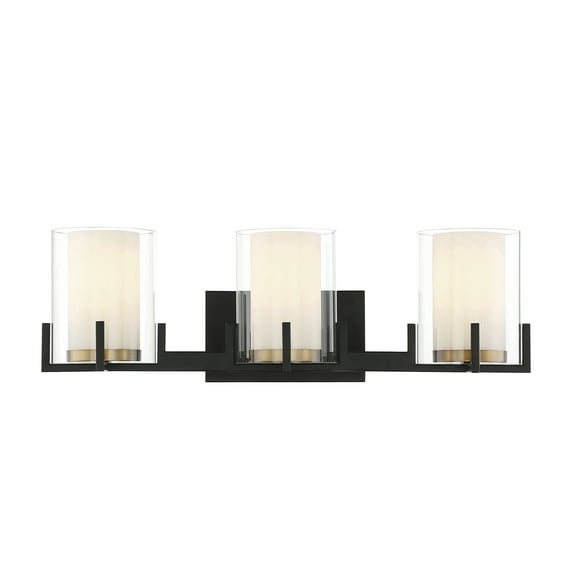 Eaton 3-Light Bathroom Vanity Light in Matte Black with Warm Brass Accents