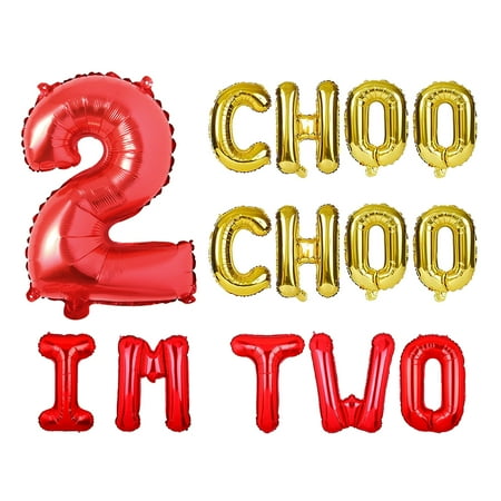 Choo Choo Im Two Train Theme 2nd Birthday Decorations for Boys Cartoon Train Number 2 Foil Balloons Kit 2 Years Old Birthday Party Supplies
