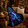 thumbnail image 3 of Mystical Wolf Galaxy Art, Peaceful Mountain Lake Scene, Warm Flannel Blanket for Cabin and Lodge with Detailed Artwork, Outdoor Lovers Christmas Gift, Festive Home Decor, 3 of 9
