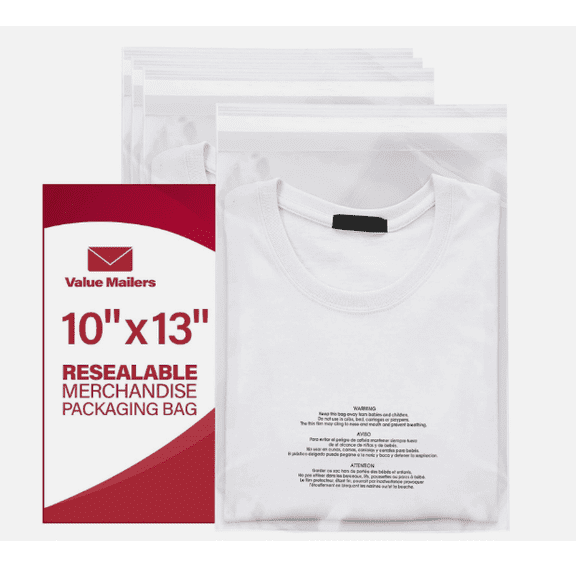 Clear Resealable Poly Bags 10" x 13" – Self-Sealing Merchandise Bags with Suffocation Warning for Clothing Packaging