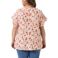 thumbnail image 3 of Agnes Orinda Women's Plus Size Floral Print Blouse Bohe Crew Neck Tulip Sleeves Summer Casual Tops 2X Pink, 3 of 6