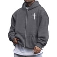 thumbnail image 2 of Jesus Hoodie for Men God Loves You Print Zip Up Christian Faith Sweatshirt Y2K Spring Fall Grey L, 2 of 4