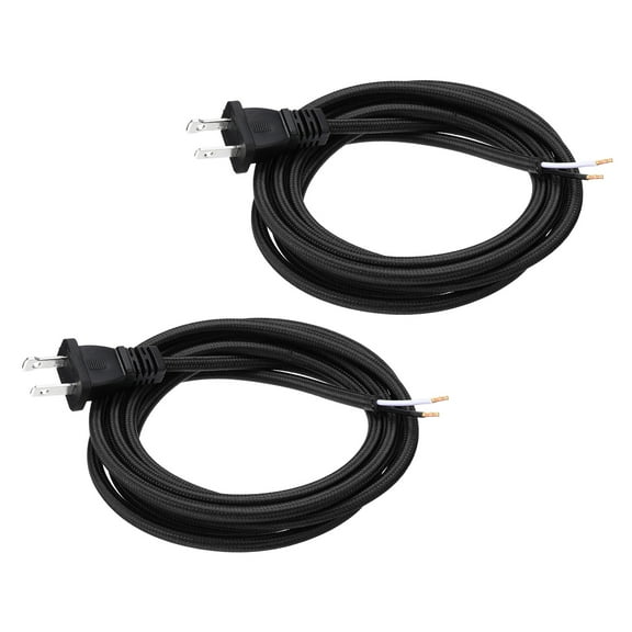 Uxcell 6Ft 18/2 Cloth Covered Lamp Cord with Plug, 2 Pcs Vintage Electrical Lamp Cord with Stripped Ends for Extension Wiring DIY Repairing, Black