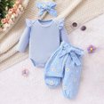 thumbnail image 2 of NOLDARES Newborn Baby Girl Clothes Infant Romper Fall Winter Outfits Gifts for Girls Cute Bell Bottoms Pant Sets 3Pc(Sky Blue,18-24 M), 2 of 9
