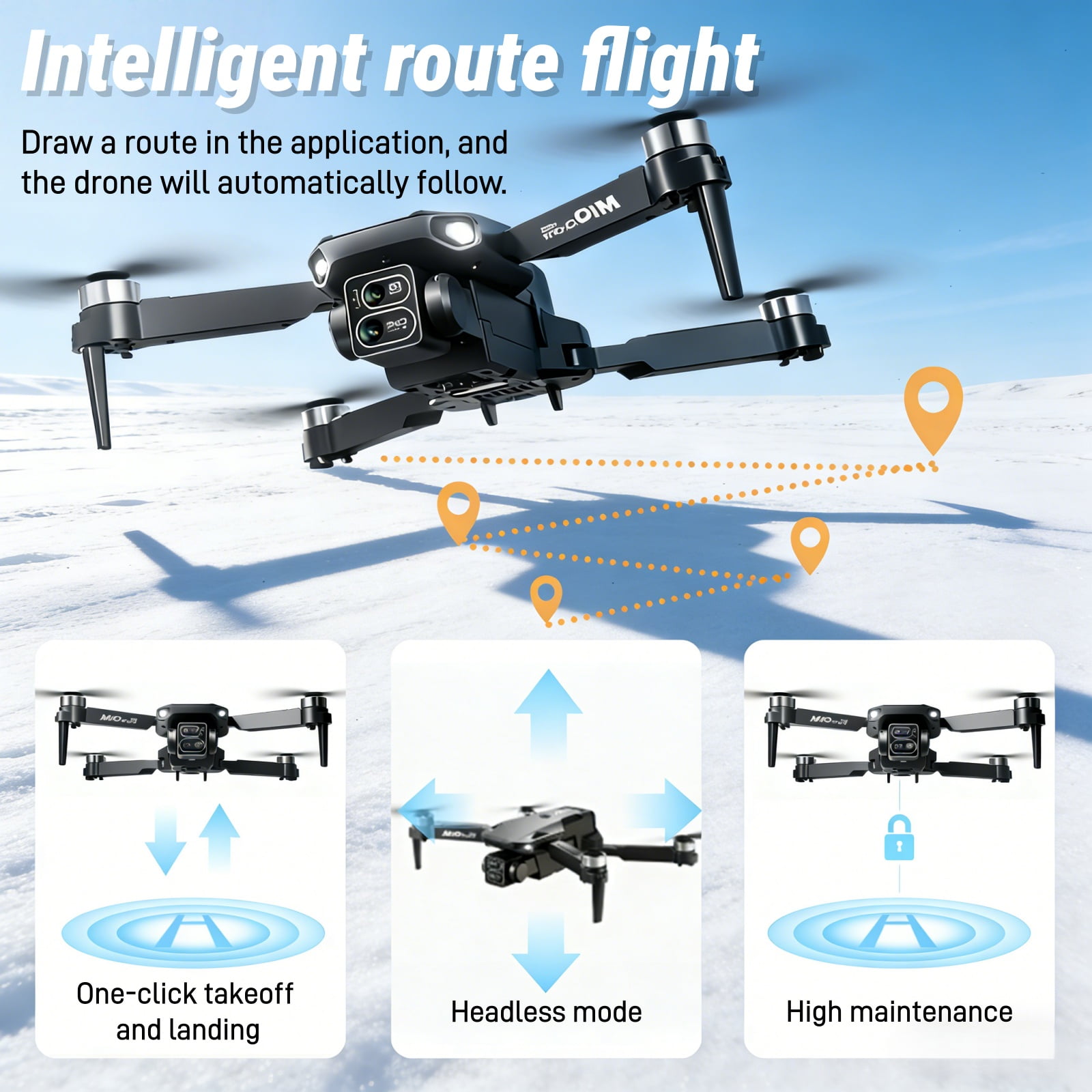 Foldable Dual-Camera Drone with Brushless Motor, Optical Flow Positioning, 4K HD FPV, Long Flight Time with 2 Batteries, Remote Control – Black.