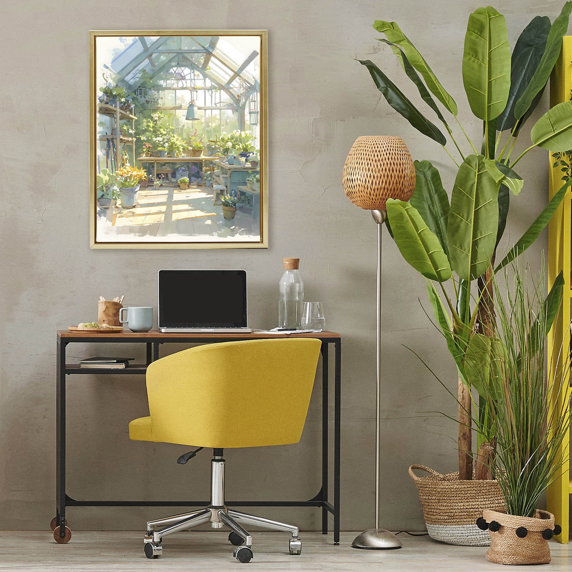 Stupell Industries Sunlit Greenhouse Plant Sanctuary Gold Framed Floater Canvas Wall Art, design by Creative Studio