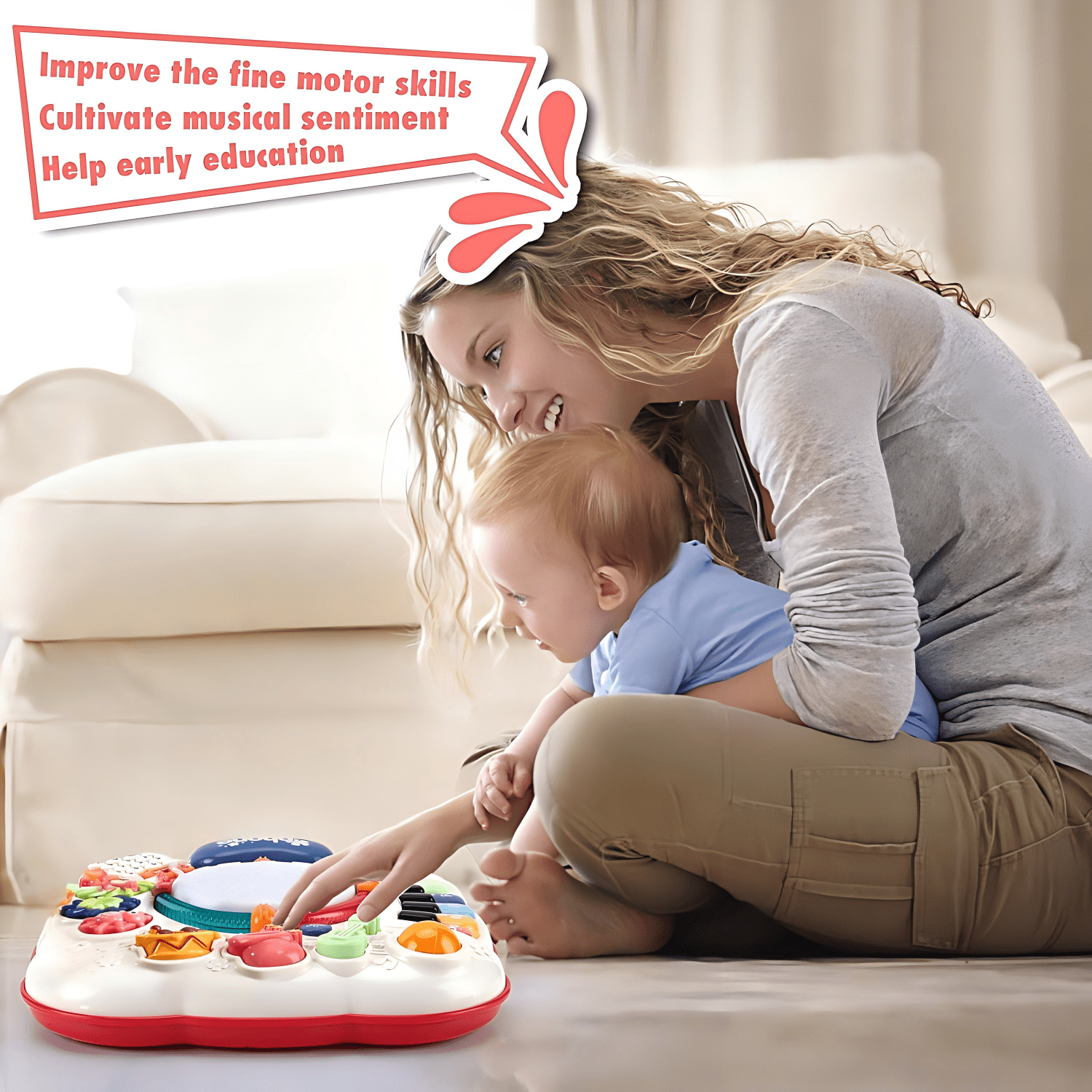 CEMIRK Baby Activity Table,Toddler Musical Learning Table,Educational Learning Toy for Baby 6 to 12 Months 1 2 3 Years Old Boys and Girls(red)
