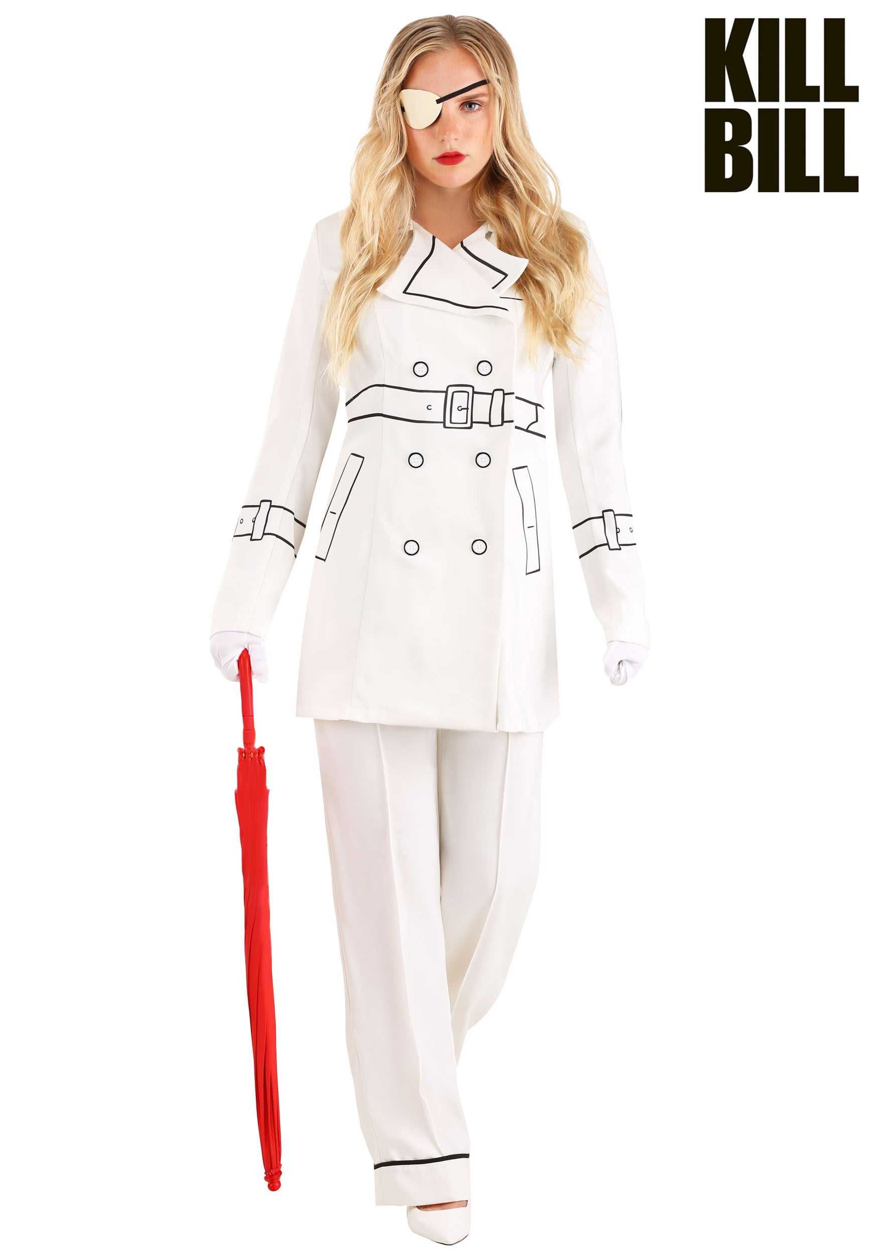 Womens Kill Bill Style Nurse Elle Driver Adult Fancy Dress Costume White & Red 