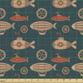 thumbnail image 2 of Ambesonne Marine Fabric by the Yard Upholstery, Submarines and Zeppelins, 1 Yard, Salmon and Dark Blue, 2 of 5