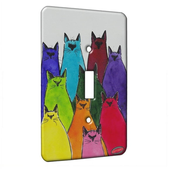 KuzmarK™ Single Gang Toggle Switch Wall Plate - Siamese Kittes in Crayon Colors Abstract Cat Art by Denise Every