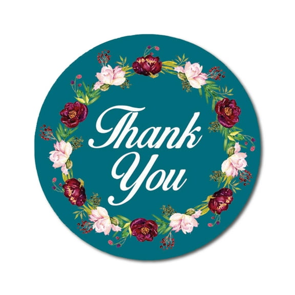 Darling Souvenir 45 Pcs Floral Wreath Round Thank You Teal Blue Stickers Envelope Seals-1.6 Inches