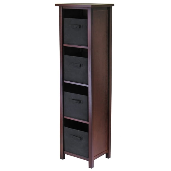 Winsome Verona 5 Tier Tall Storage Shelf Solid Wood Baskets Bookcase in Walnut
