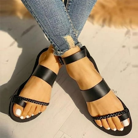 

Women Shoes Women s Shoes Thick Sole Ruffle Edge Fashion Outer Wear Solid Color Sandals Black 7.5