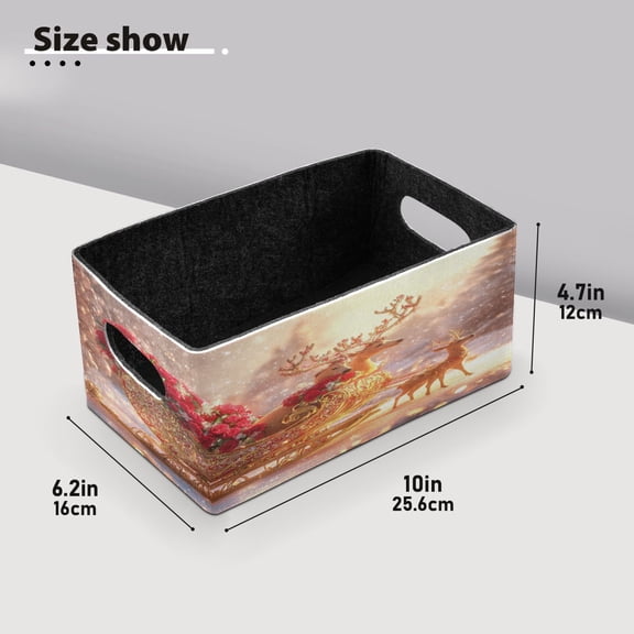 BZSMCE Shelf Baskets Festive Sleigh with Reindeer Pattern Storage Cube Bins 10.1*6.3*4.7in Set of 2