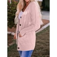 thumbnail image 5 of Women'S 2025 Fall Long Sleeve Cable Knit Sweater Open Front Cardigan Button Loose Outerwear Pink L, 5 of 6