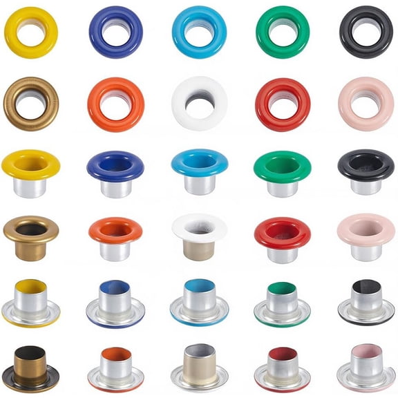 200 Sets 10 Colors Grommets Eyelets with Washers Assortment Kit 0.16 Inch Self Backing Eyelet Mini Gold Silver Black Metal Eyelet Curtain Grommet