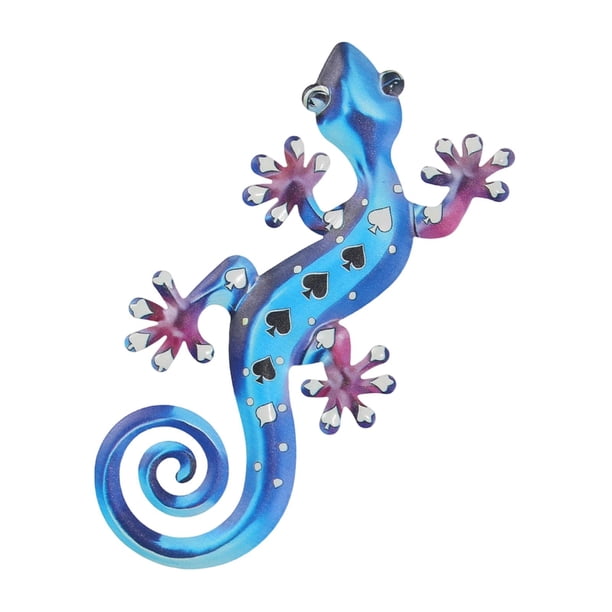 Adorno de pared de gecko de metal, decoración moderna para el hogar, colgante de pared, arte 2D azul